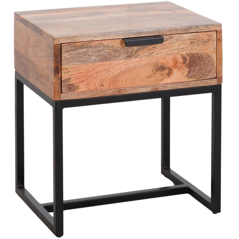 Table de chevet 1 tiroir bois de manguier métal noir 45x35x50 cm Oryndal  - 1
