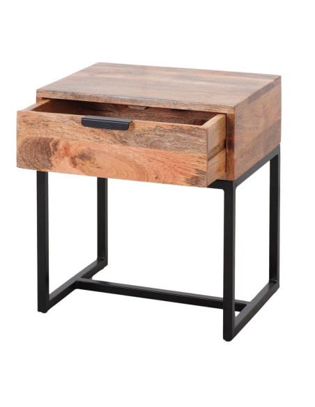 Table de chevet 1 tiroir bois de manguier métal noir 45x35x50 cm Oryndal  - 3