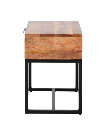 Table de chevet 1 tiroir bois de manguier métal noir 45x35x50 cm Oryndal  - 4