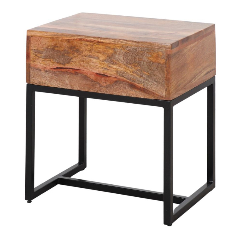 Table de chevet 1 tiroir bois de manguier métal noir 45x35x50 cm Oryndal  - 5