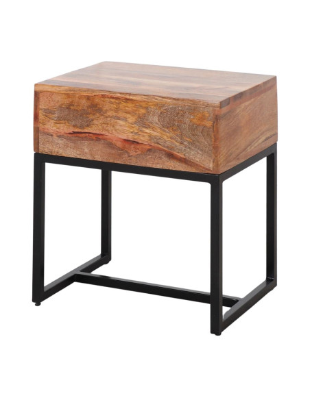 Table de chevet 1 tiroir bois de manguier métal noir 45x35x50 cm Oryndal  - 5