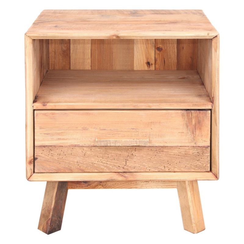 Table de chevet pin massif recyclé 1 tiroir 55x45x62 cm Talyren  - 3