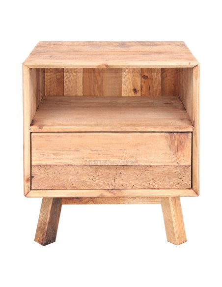 Table de chevet pin massif recyclé 1 tiroir 55x45x62 cm Talyren  - 3