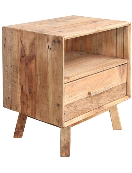 Table de chevet pin massif recyclé 1 tiroir 55x45x62 cm Talyren  - 1