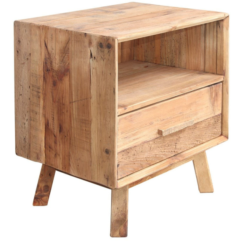 Table de chevet pin massif recyclé 1 tiroir 55x45x62 cm Talyren  - 1