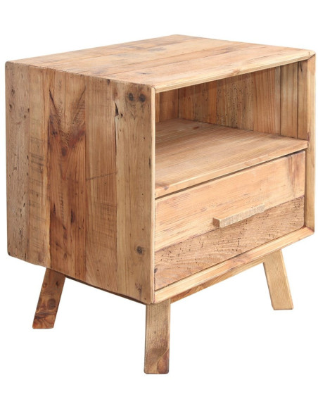 Table de chevet pin massif recyclé 1 tiroir 55x45x62 cm Talyren  - 1