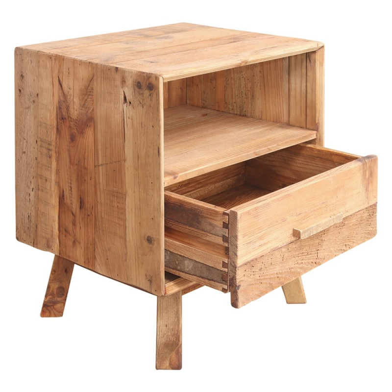 Table de chevet pin massif recyclé 1 tiroir 55x45x62 cm Talyren  - 4