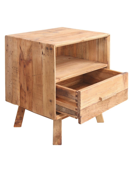 Table de chevet pin massif recyclé 1 tiroir 55x45x62 cm Talyren  - 4