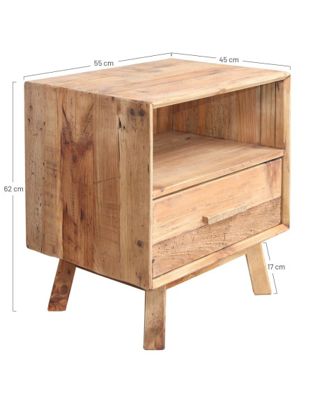 Table de chevet pin massif recyclé 1 tiroir 55x45x62 cm Talyren  - 6