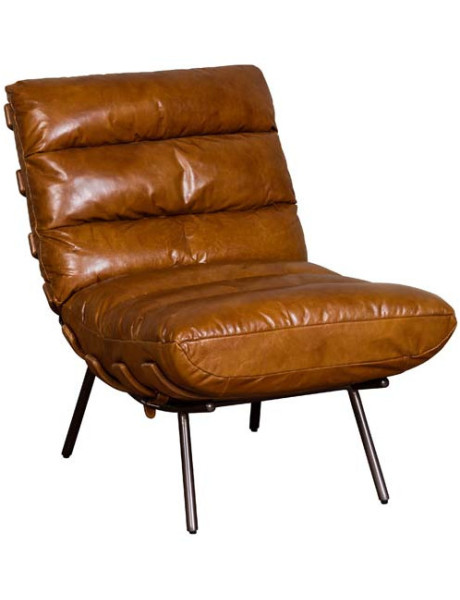Fauteuil lounge cuir pleine fleur marron 63x91x80 cm Spinal  - 1