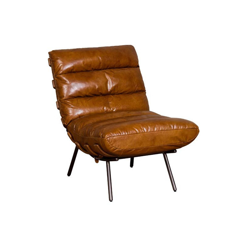 Fauteuil lounge cuir pleine fleur marron 63x91x80 cm Spinal  - 1