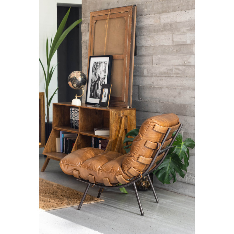 Fauteuil lounge cuir pleine fleur marron 63x91x80 cm Spinal  - 10