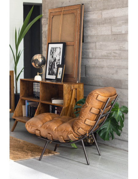 Fauteuil lounge cuir pleine fleur marron 63x91x80 cm Spinal  - 10