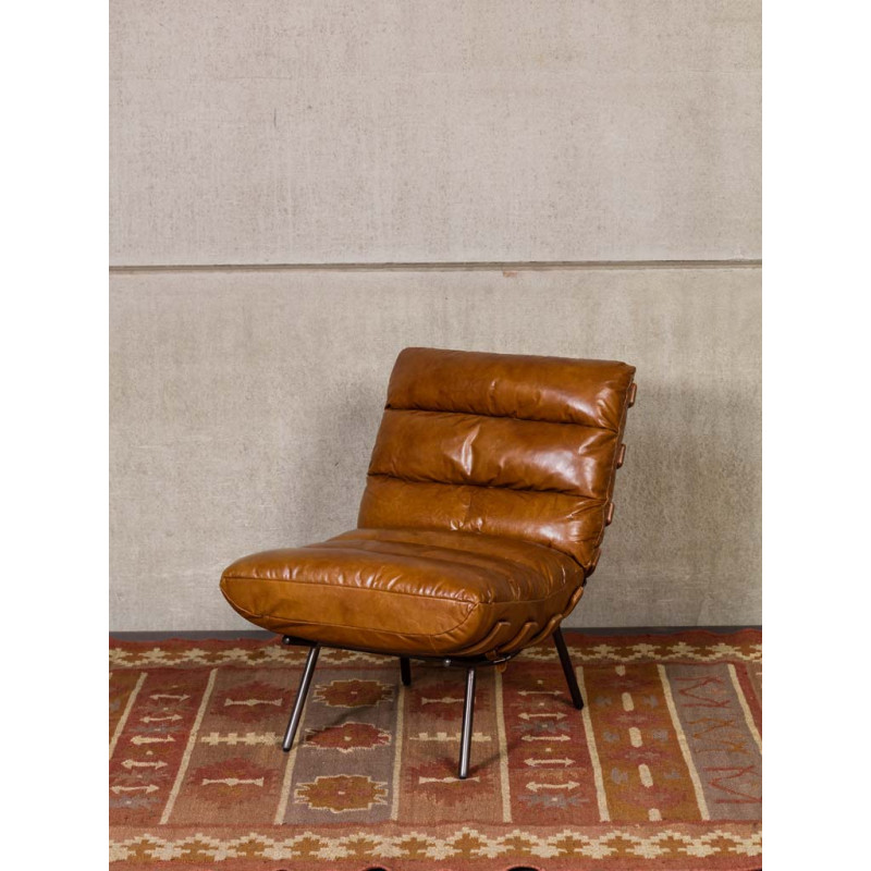Fauteuil lounge cuir pleine fleur marron 63x91x80 cm Spinal  - 3