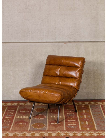Fauteuil lounge cuir pleine fleur marron 63x91x80 cm Spinal  - 3