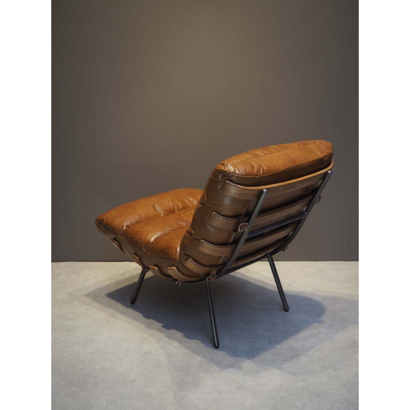 Fauteuil lounge cuir pleine fleur marron 63x91x80 cm Spinal  - 7