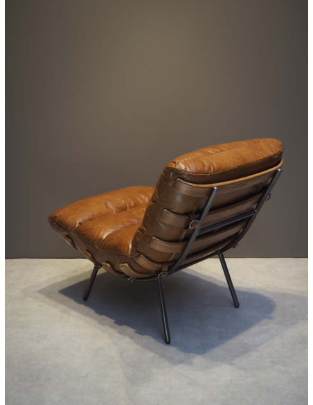 Fauteuil lounge cuir pleine fleur marron 63x91x80 cm Spinal  - 7