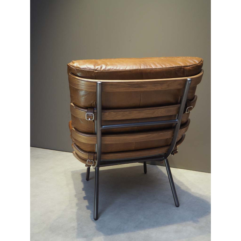 Fauteuil lounge cuir pleine fleur marron 63x91x80 cm Spinal  - 8