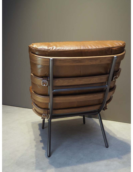 Fauteuil lounge cuir pleine fleur marron 63x91x80 cm Spinal  - 8