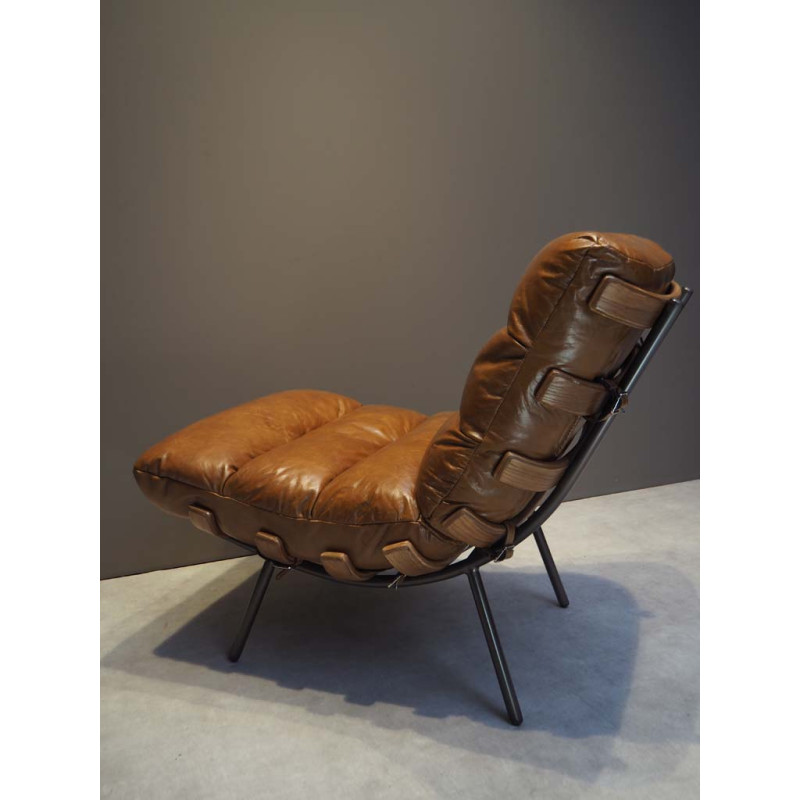 Fauteuil lounge cuir pleine fleur marron 63x91x80 cm Spinal  - 9