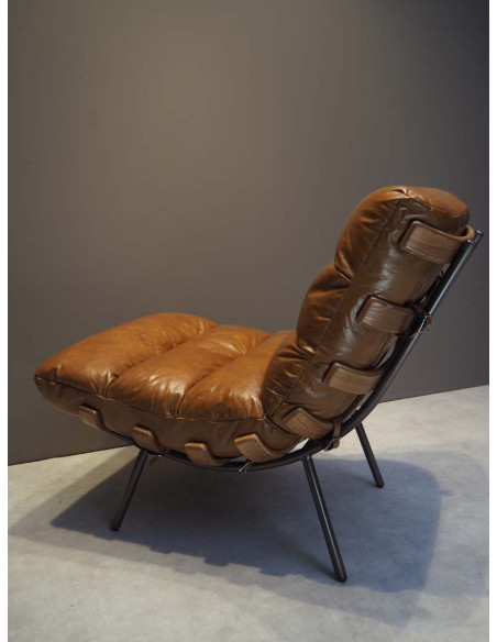 Fauteuil lounge cuir pleine fleur marron 63x91x80 cm Spinal  - 9
