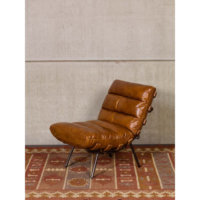 Fauteuil lounge cuir pleine fleur marron 63x91x80 cm Spinal  - 4