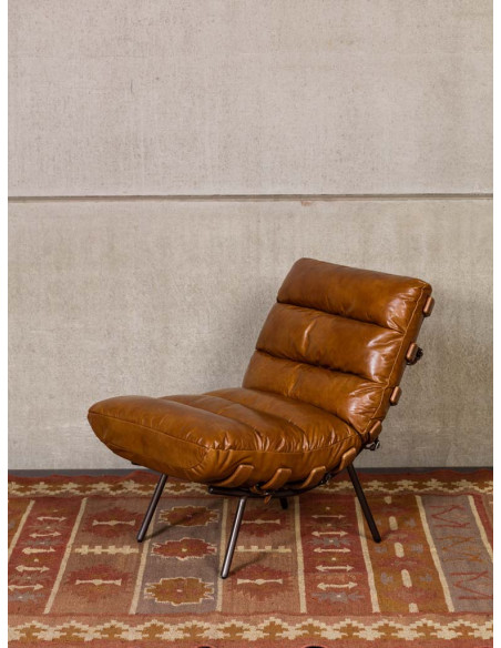 Fauteuil lounge cuir pleine fleur marron 63x91x80 cm Spinal  - 4