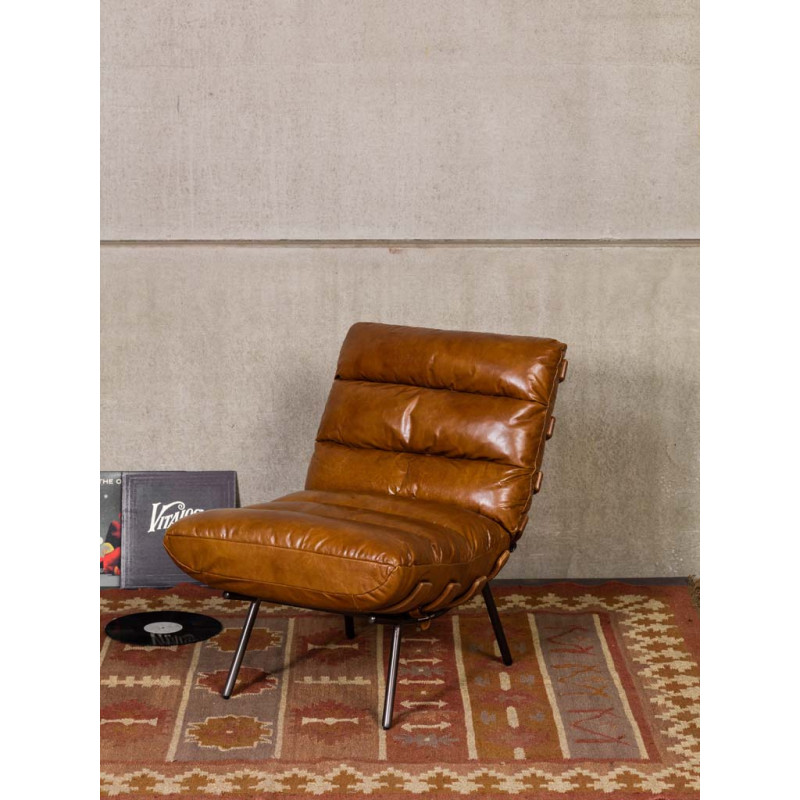 Fauteuil lounge cuir pleine fleur marron 63x91x80 cm Spinal  - 6