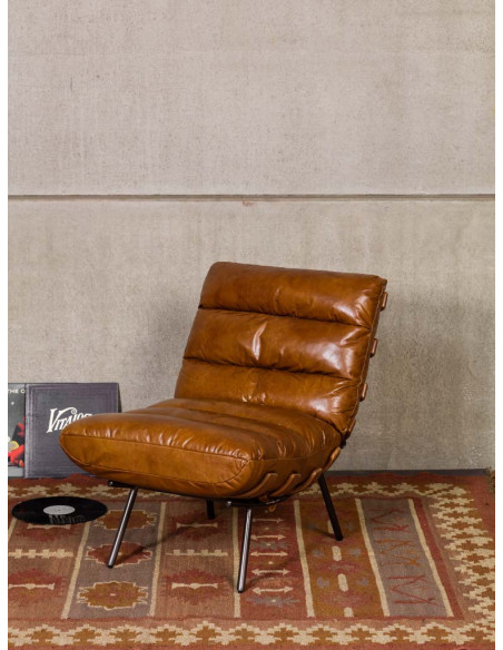 Fauteuil lounge cuir pleine fleur marron 63x91x80 cm Spinal  - 6
