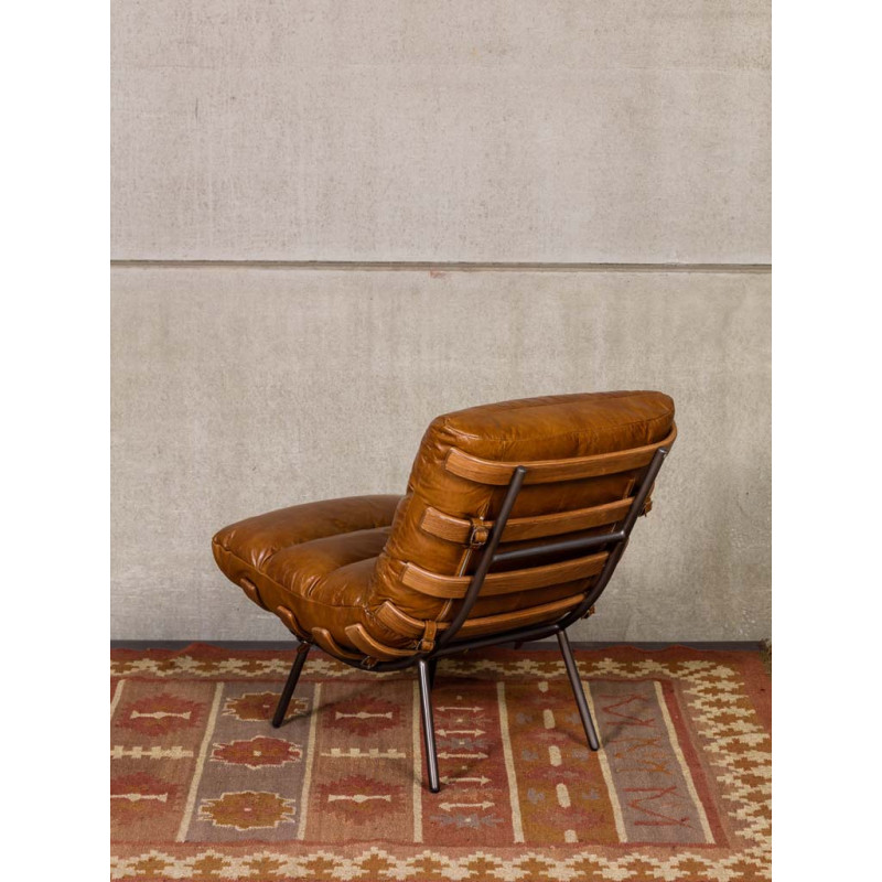 Fauteuil lounge cuir pleine fleur marron 63x91x80 cm Spinal  - 5