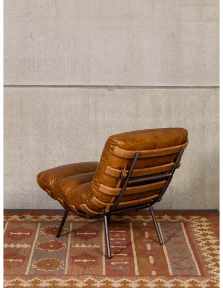 Fauteuil lounge cuir pleine fleur marron 63x91x80 cm Spinal  - 5