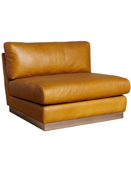 Fauteuil lounge cuir camel chrome 104x104x79 cm Minneapolis  - 1