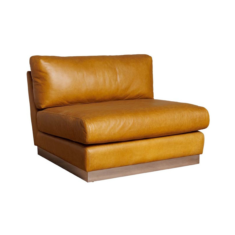 Fauteuil lounge cuir camel chrome 104x104x79 cm Minneapolis  - 1