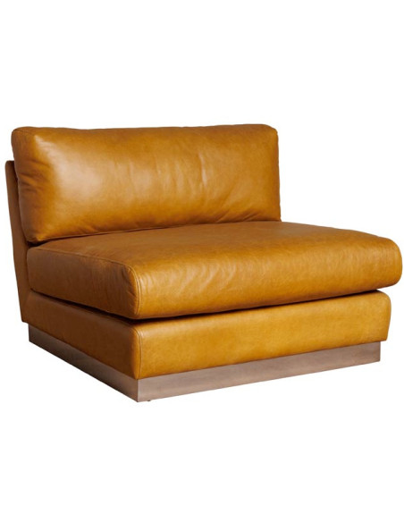 Fauteuil lounge cuir camel chrome 104x104x79 cm Minneapolis  - 1