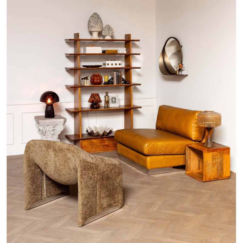Fauteuil lounge cuir camel chrome 104x104x79 cm Minneapolis  - 2