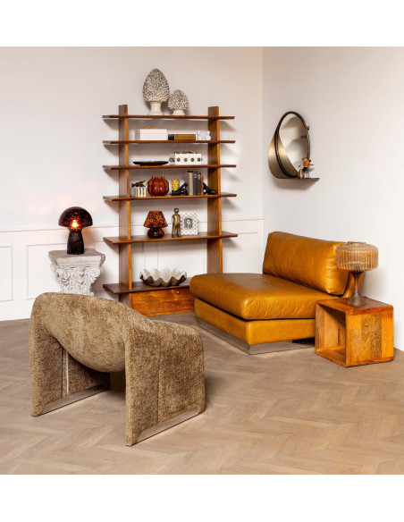 Fauteuil lounge cuir camel chrome 104x104x79 cm Minneapolis  - 2