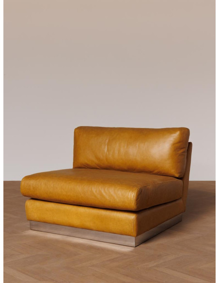 Fauteuil lounge cuir camel chrome 104x104x79 cm Minneapolis  - 3