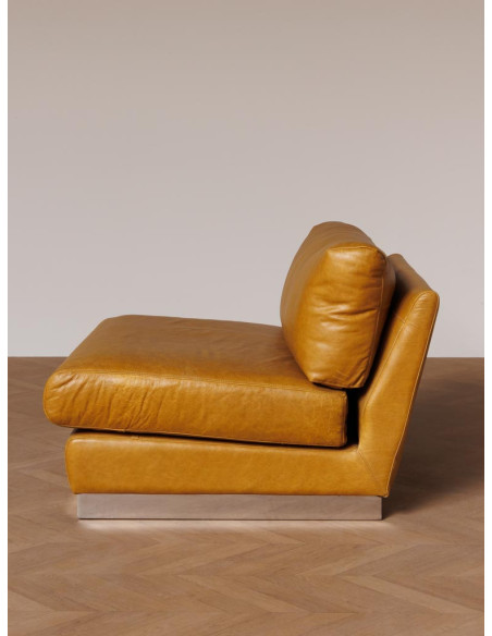 Fauteuil lounge cuir camel chrome 104x104x79 cm Minneapolis  - 5