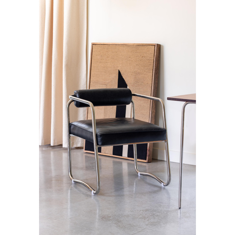 Fauteuil design cuir noir acier chromé 61x62x71 cm Tubica  - 2