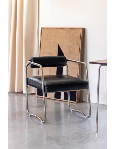 Fauteuil design cuir noir acier chromé 61x62x71 cm Tubica  - 2