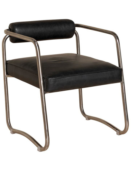 Fauteuil design cuir noir acier chromé 61x62x71 cm Tubica  - 1
