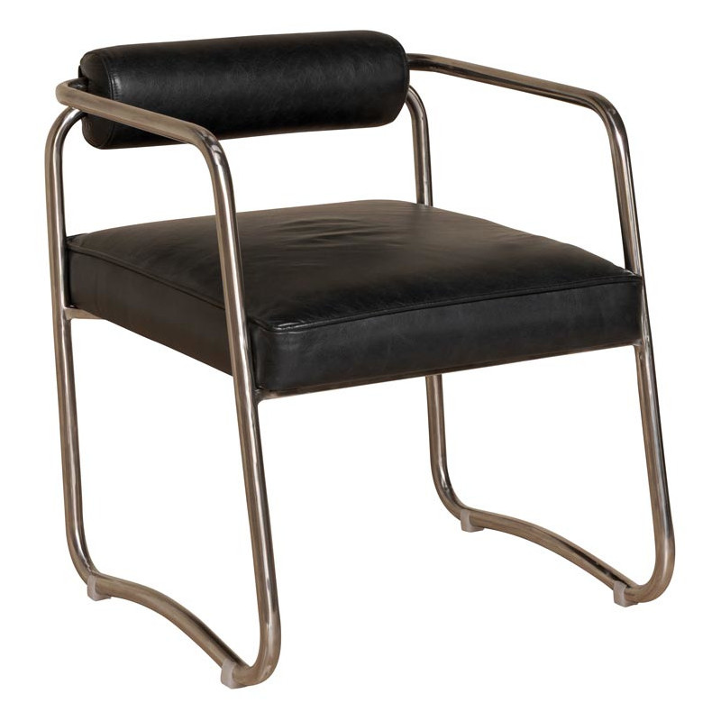 Fauteuil design cuir noir acier chromé 61x62x71 cm Tubica  - 1