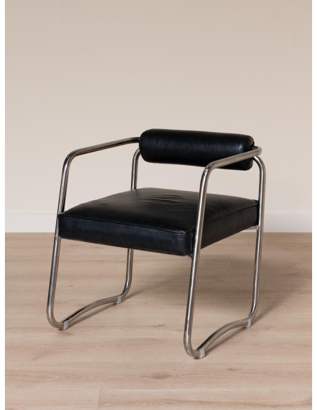 Fauteuil design cuir noir acier chromé 61x62x71 cm Tubica  - 3