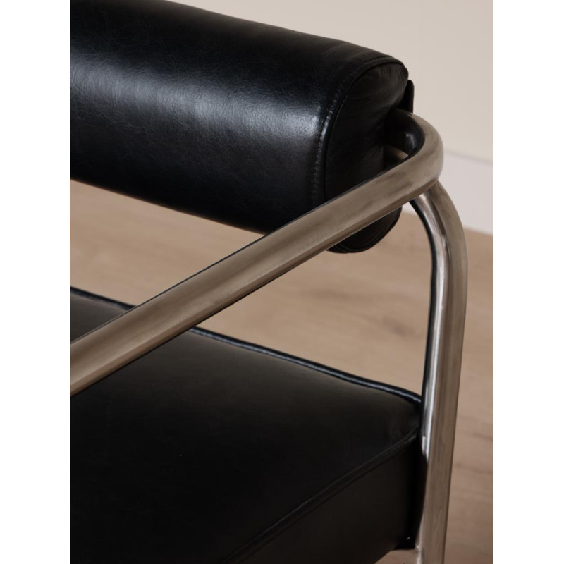 Fauteuil design cuir noir acier chromé 61x62x71 cm Tubica  - 4