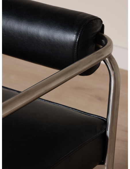 Fauteuil design cuir noir acier chromé 61x62x71 cm Tubica  - 4