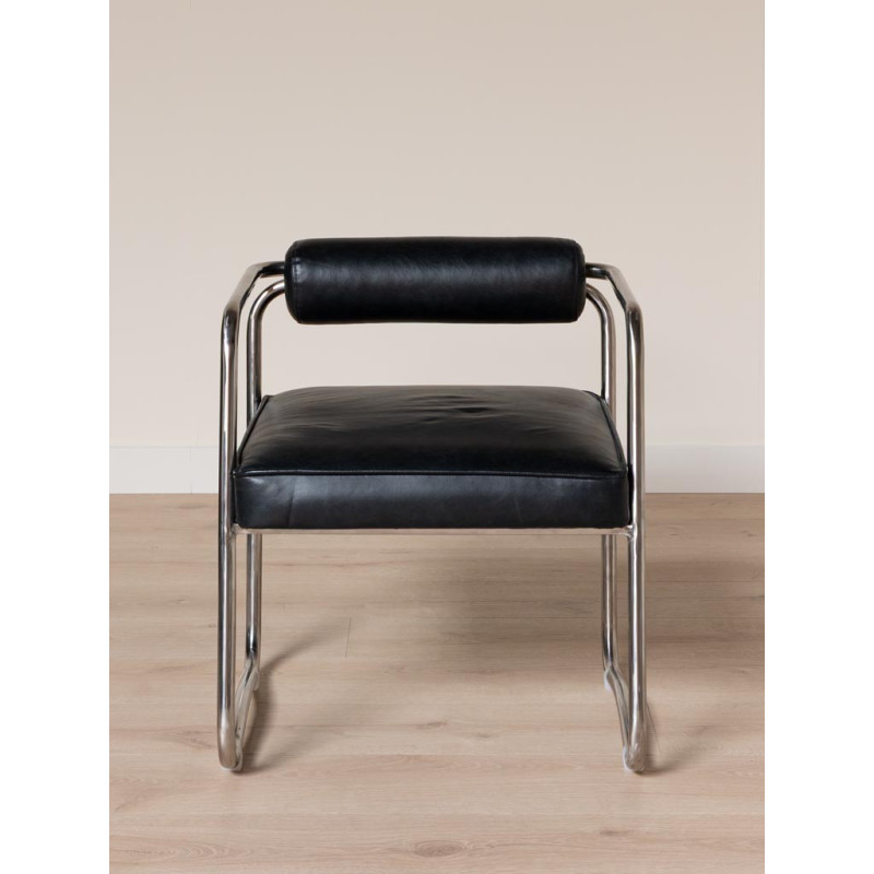Fauteuil design cuir noir acier chromé 61x62x71 cm Tubica  - 5