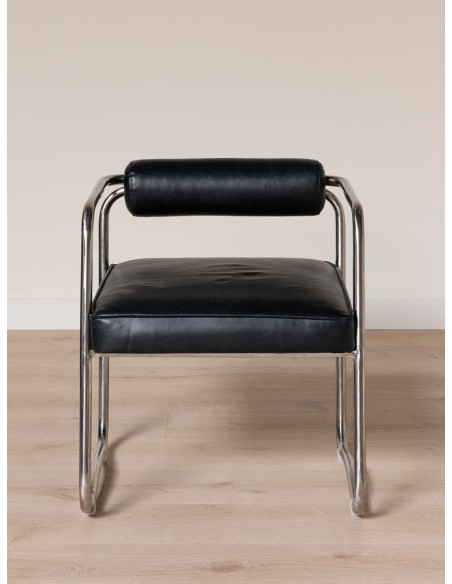 Fauteuil design cuir noir acier chromé 61x62x71 cm Tubica  - 5