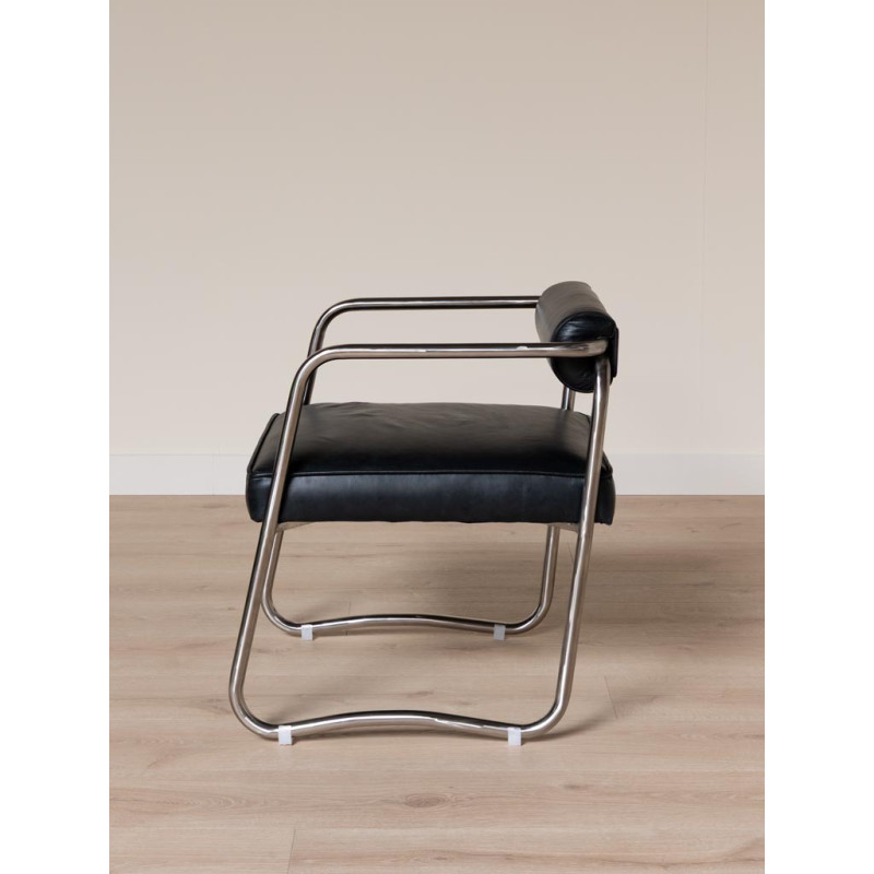 Fauteuil design cuir noir acier chromé 61x62x71 cm Tubica  - 6