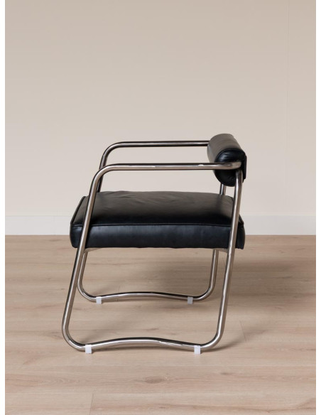 Fauteuil design cuir noir acier chromé 61x62x71 cm Tubica  - 6