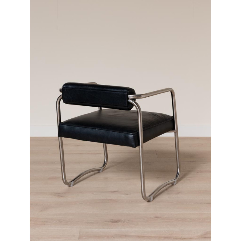 Fauteuil design cuir noir acier chromé 61x62x71 cm Tubica  - 7